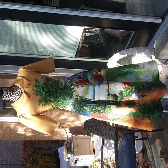 zeina Dresses & Skirts - Handpainted By Me Scenic Print Yellow Dress